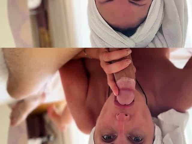 Step-mom tempts her stepson post-shower - homemade porn