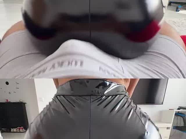 Kinky booty in Latex Panties grinding stepbrother's weenie , Large Spunk flow on panties