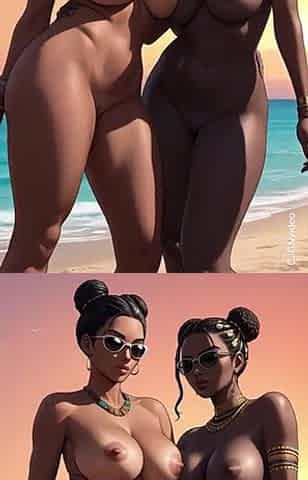 Pretty Black dance and kiss on beach (Ai animation)