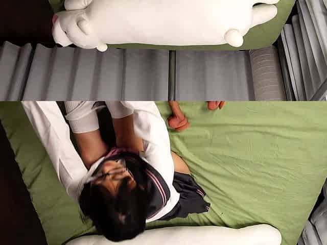 Japanese cutie chained to bed and made to masturbate