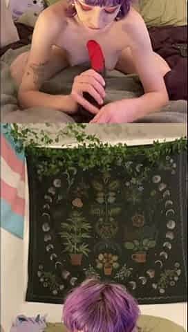 Sucking large demon sex-toy