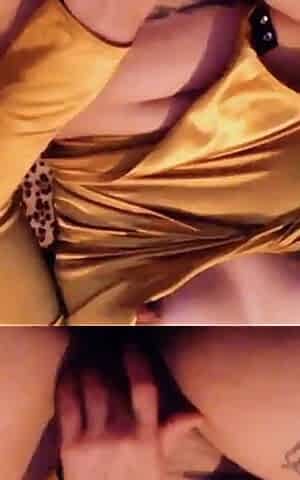 Sugar Dore - Pretty Small Tits European Blonde Model in Stunning Gold High Heels and Matching Haute Couture One Piece Thong Body