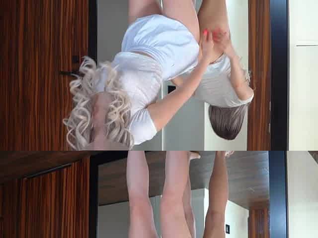 Sexy blond gets impaled on ebony sex toy on mirror whilst tries on hawt skirts