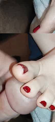 Jerking off Hard Wang on Hawt Cherry red big beautiful woman Toes, Footjob, toejob