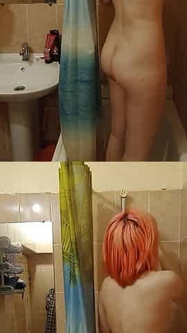 Sexy striptease and masturbation in the shower with a wild orgasm. Close-up