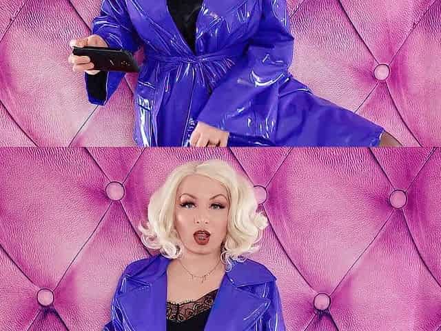 process of selfie - hawt curvy - backstage and teasing in shiny PVC coat