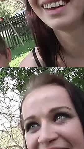 Cute and Slutty Brunette Outdoor Banged in a Threesome