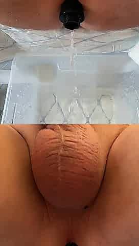 Humiliating shoot out of clean water from the asshole after an enema from my nurse