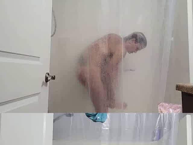 Big-titted babe's shower show