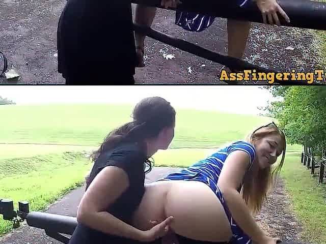 2 nice-looking masturbating outdoors