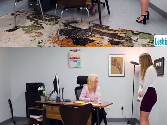 Milf blonde licks her secretarys ass and pussy
