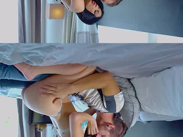 Bomshell young brunette beauty craves male attention and pleases her boyfriend's big cock with her mouth and pussy in her bedroo