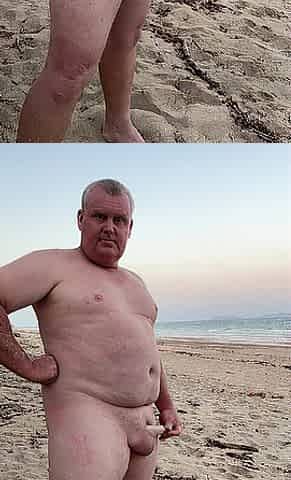Bare, public beach stroking