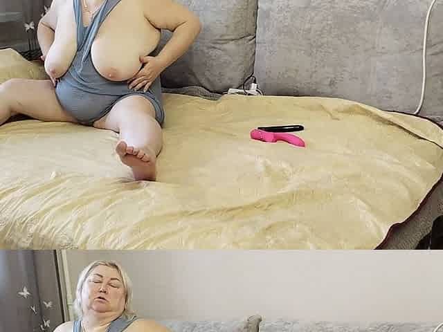 Mother-in-law Plays with a Toy with a Big Cunt and Rubs Her Tits