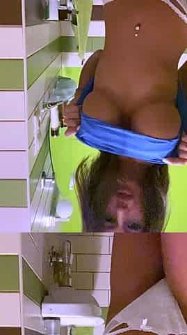 Amateur busty brunette masturbates and does hand job