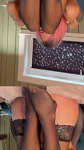 Sandy with Black Nylon Stockings Cumming and Squirting