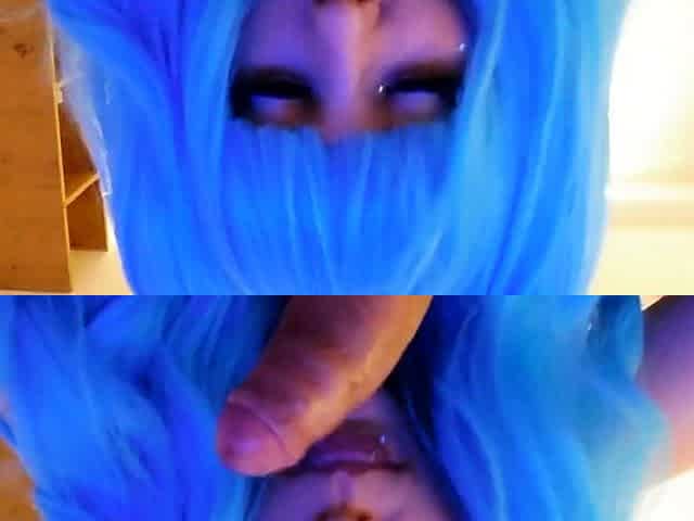Blue-Haired BBW Cosplayer Gives POV Blowjob and Rides Cock