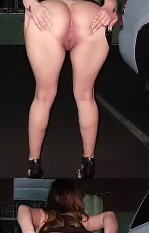 Teen hotty flashes breasts and twat in public