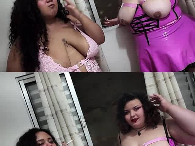 Two Curvy Beauties Smoking and Showing off