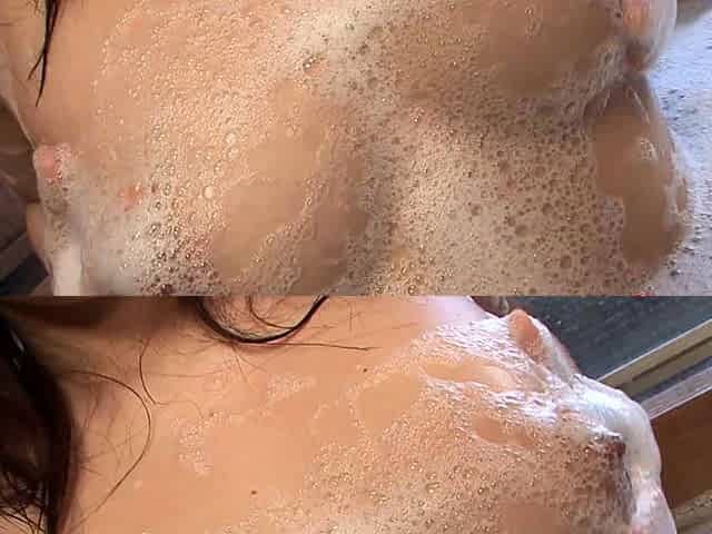 Asian cutie wash her big boobs and hairy cunt