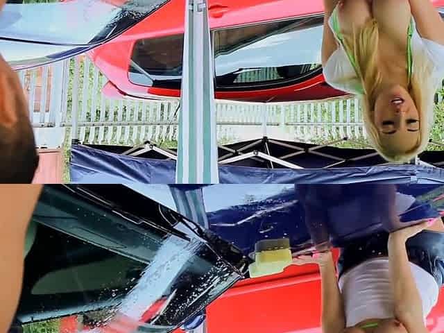 Dumb blonde car washer makes everything to keep her client satisfied