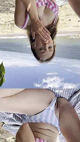 Risky public beach masturbation