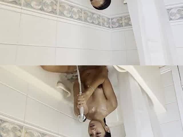 eighteen year old teen shows us her shaggy vagina during the time that shower time