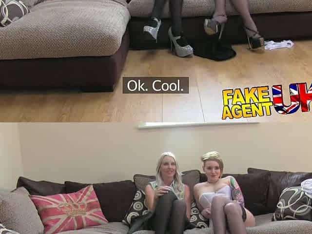 FakeAgentUK two sexy blond allies lez up then screw agent