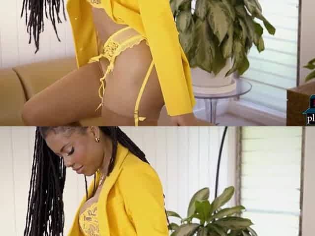 Large butt black hottie Kira Noir shows off her fantastic enhanced body