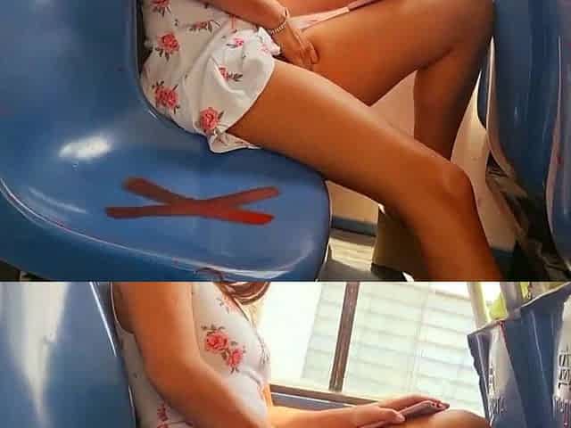 Exhibitionist Latina Babe Flashes on the Bus