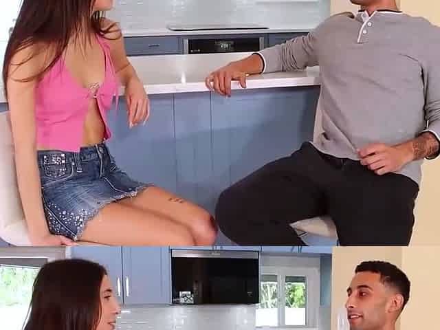 Tan dark haired gives a deep blowjob