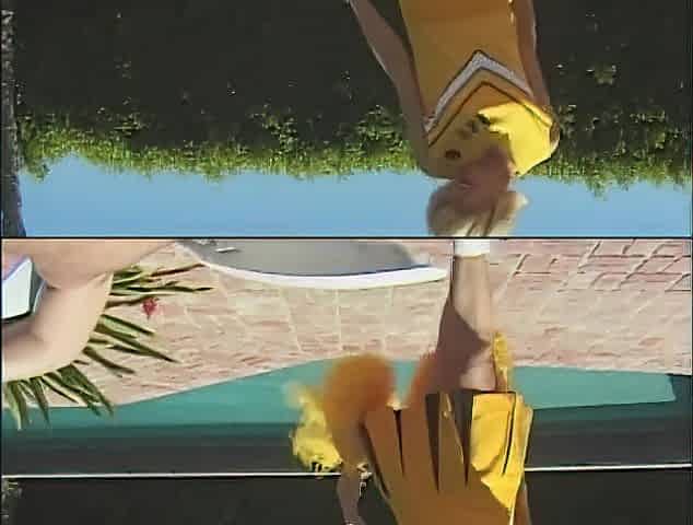 Cheerleader gal seduces aged man to bang her by the pool