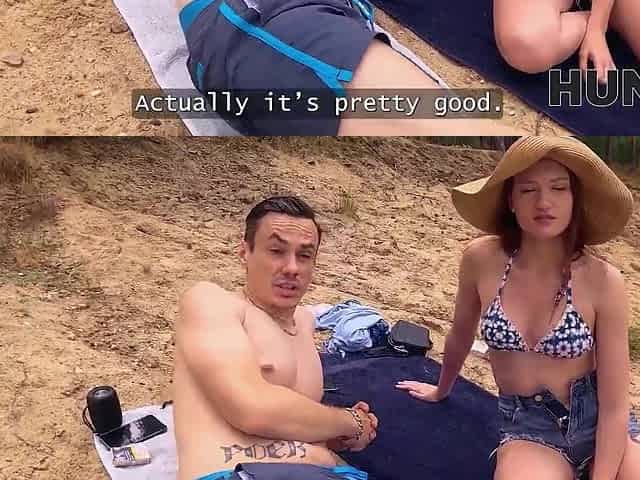 Fucked Olivia Westsun in front of her cuckold bf on the beach giving her some free money