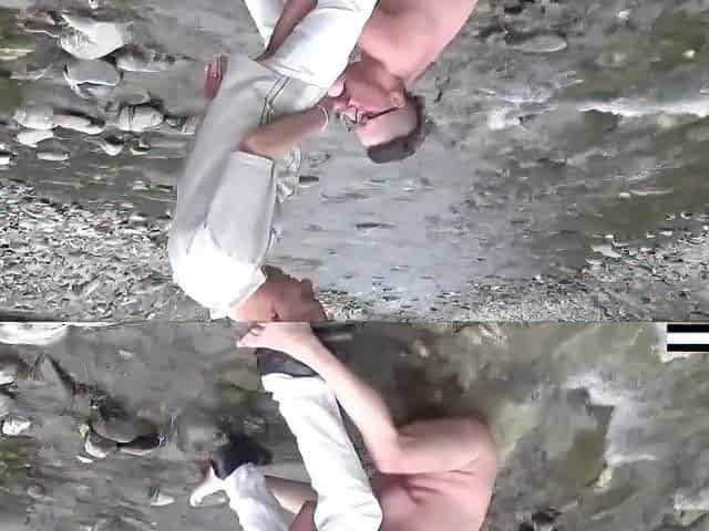 Screw at the river with real lascivious pig