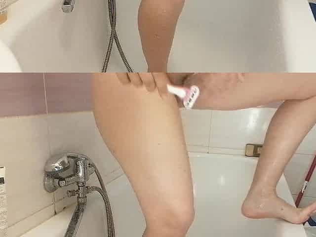 Hot wife shaves her cunt hair.