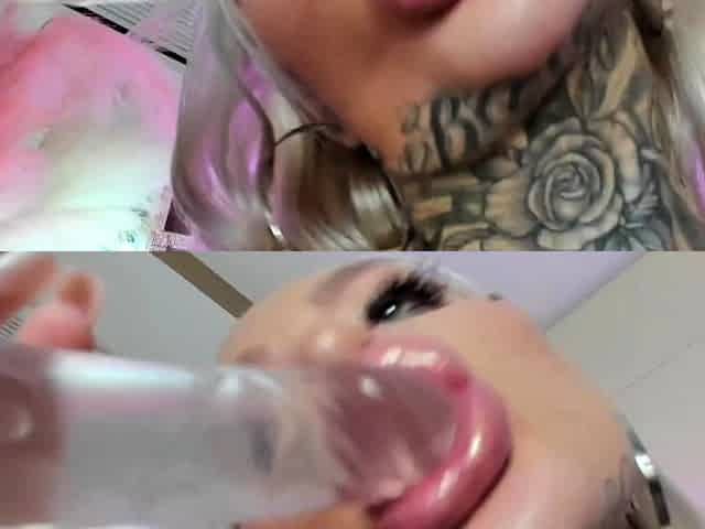 Hot busty blonde fingers and toys her holes