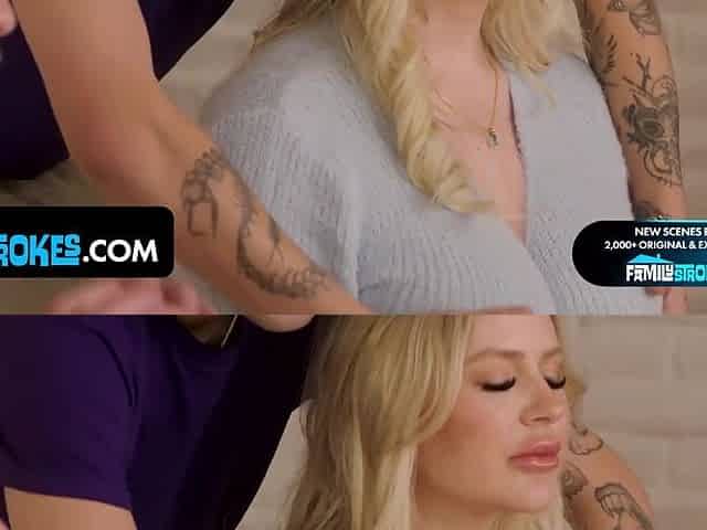 Thicc blonde MILF with nice ass has her pussy cleaned with her stepson's tongue
