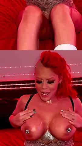 A Thick Redhead Deep Throats & Fucks a Giant Dildo