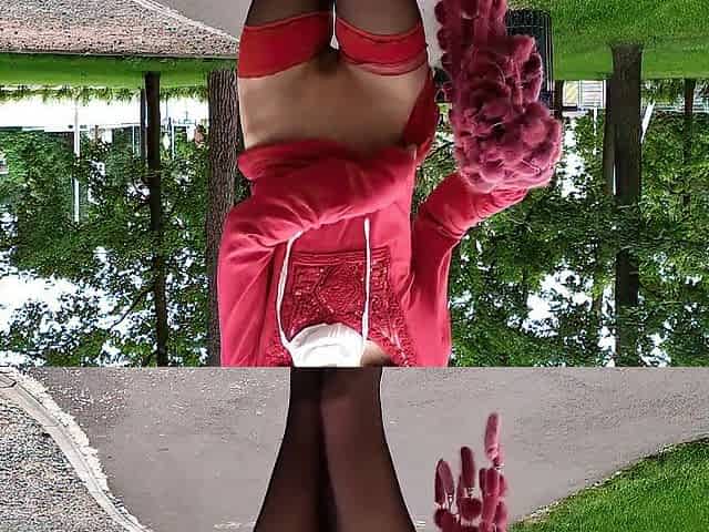 Sluty schoolgirl instead of lessons, walks in the park in a micro suit out of pants