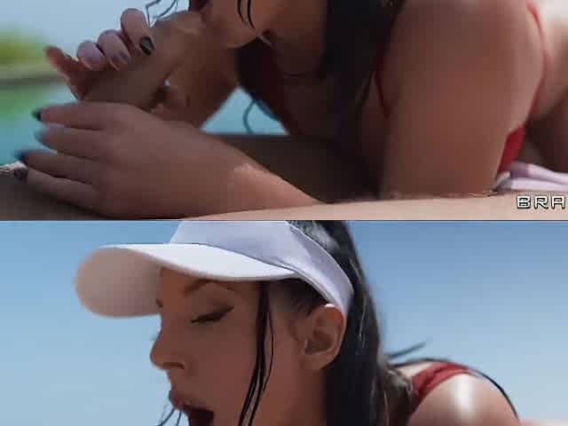 Gets Fucked With Her Swimsuit On With Scott Nails And Angela White