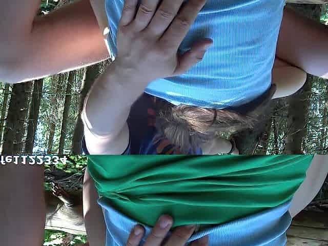 Outdoor excited gal riding on jock