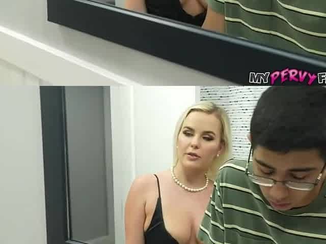 Blonde milf teaches her nerdy stepson how to properly fuck!