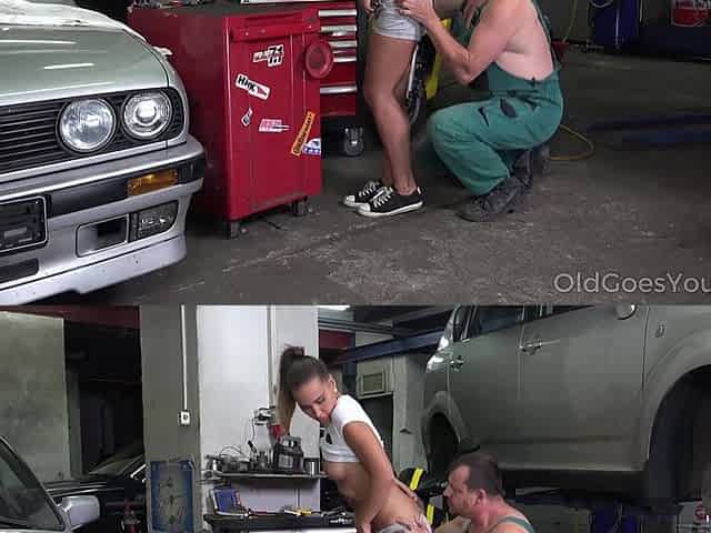 Mechanic Polishes Beautiful Babe's Face with Fresh Sperm