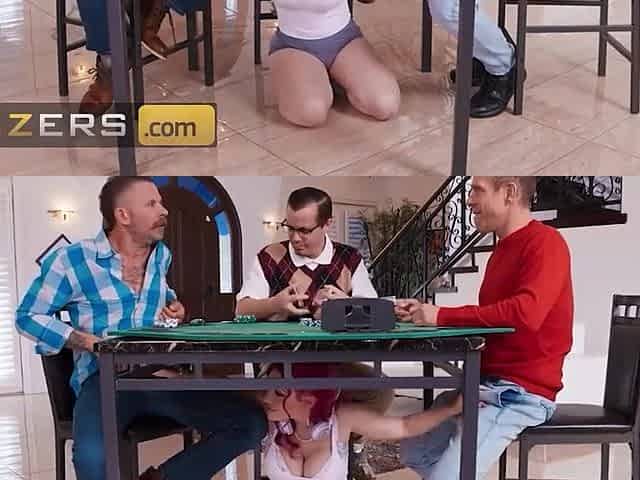 Curvy pink hear Lili Lou has wild threesome with her uncle's friends