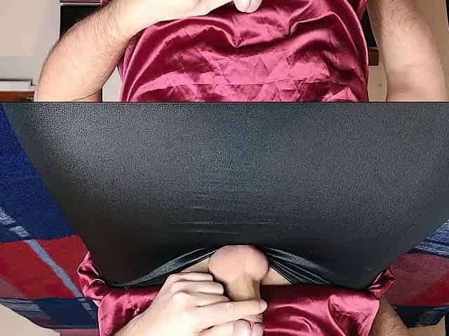 Sissy discharges her large load of white cum on her darksome petticoat after 1 week of chastity