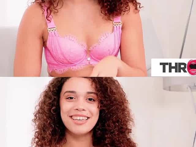 Curly light skinned babe, throats his big cock POV