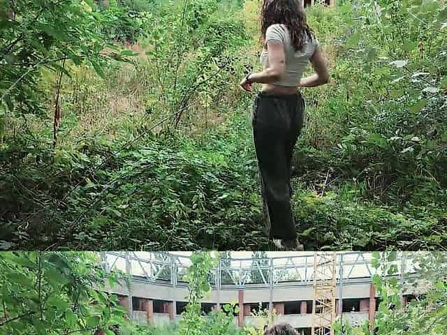 urbex date turns into sneaky public sex with sexy brunette hair