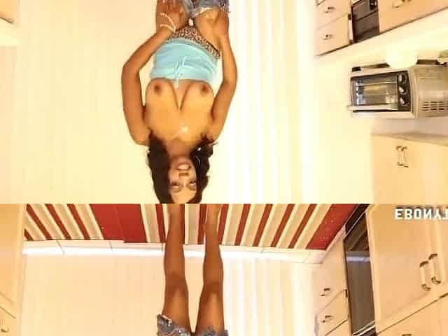 Black tugjob in the kitchen