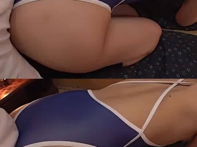She is wearing a swimsuit and gives a blowjob, then has her head held down and gets an oral creampie.