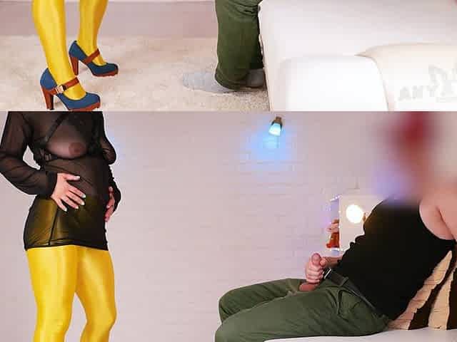 53- I Want to Suck Your Dick, but First, Look at Me and Jerk off to My Legs in Yellow Pantyhose!